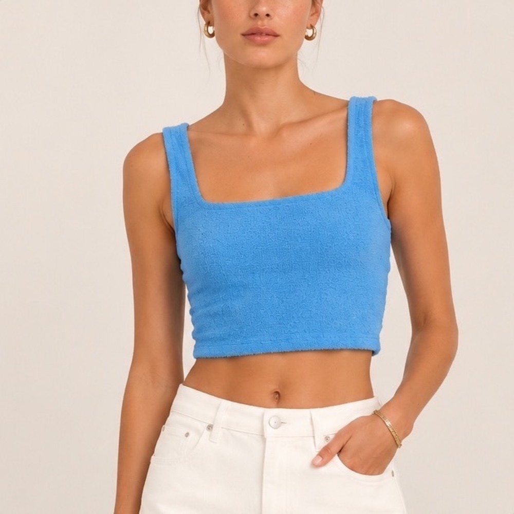 Reformation Sefina Terry Crop Top Womens Large Blue Square Neck Tank Casual
